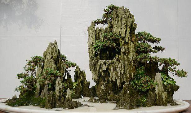 川派盆景 一匮功盈尺 三峰意出群