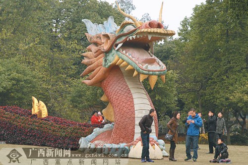 南宁动物园:60米“巨龙”盆景雕塑吸引众多游客