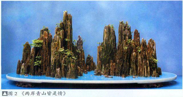 由数组石景凑合、布局而成的山水盆景