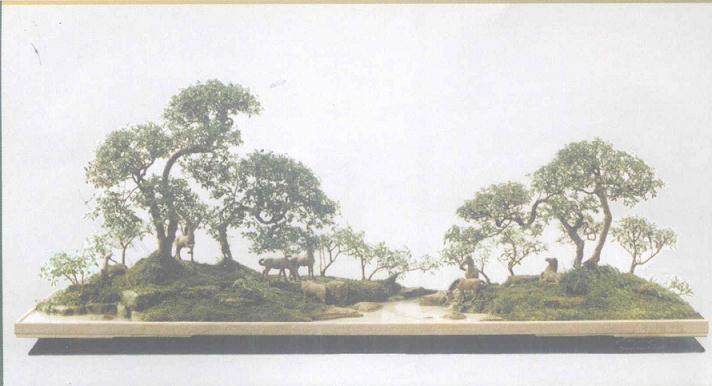 第一次看到赵庆泉的水旱盆景《八骏图》