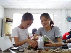 罗田社区为13对小候鸟亲子开展创意盆景活动