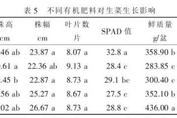 不同有机肥料对盆栽蔬菜品质的影响