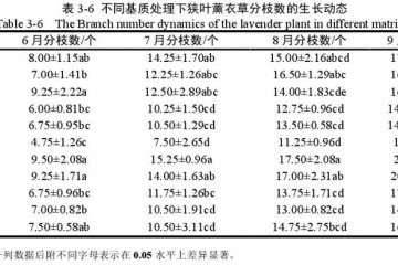 不同基质对狭叶薰衣草盆栽分枝数的影响