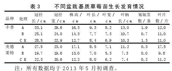 基质配方对草莓盆栽生长发育的影响