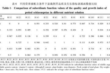 不同营养液配方下盆栽荆芥品的生长指标