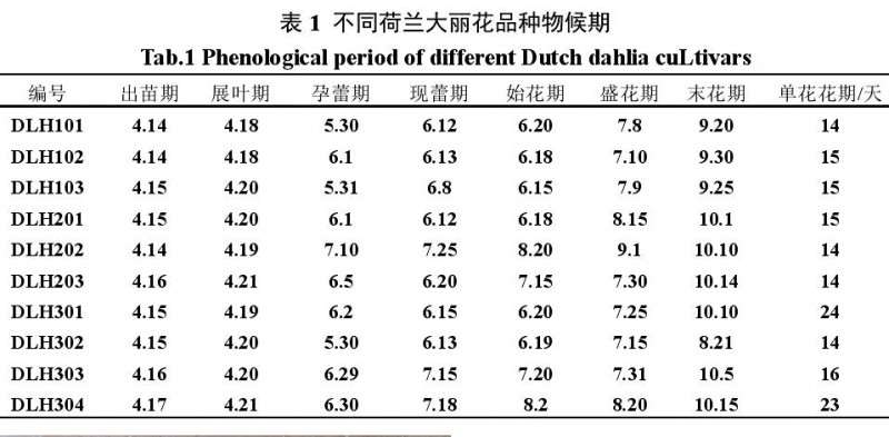 不同大丽花盆栽品种物候期的调查