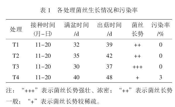 平菇盆栽培养料配方筛选试验