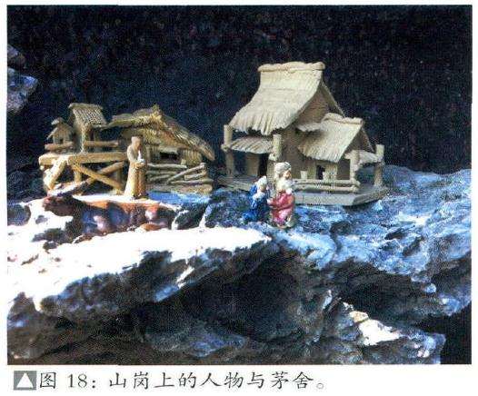 山岗上的人物与茅舍