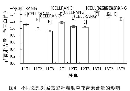 不同处理对盆栽彩叶粗肋草叶绿素含量的影响