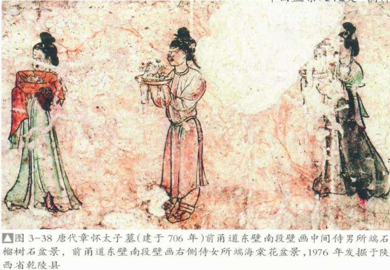 唐代太子李贤墓壁画中描绘的盆景