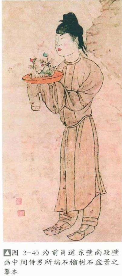 唐代太子李贤墓壁画中描绘的盆景