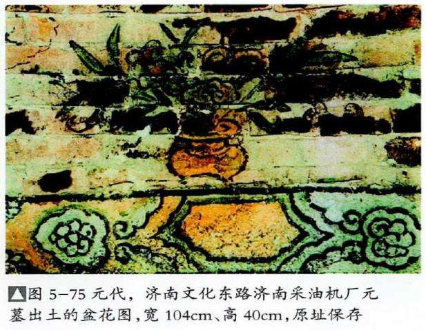 元代墓室壁画中的盆景盆花 图片