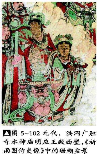 元代寺观壁画中的山石类盆景 图片