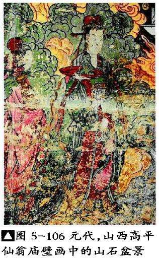 元代寺观壁画中的山石类盆景 图片