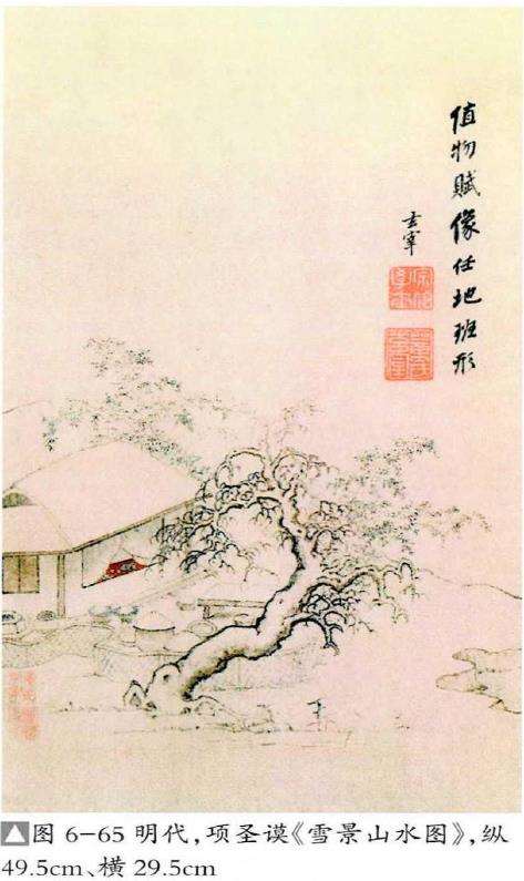 项圣漠《雪景山水图》中的盆景庭园