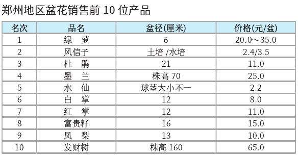 2022年12月郑州盆花市场行情