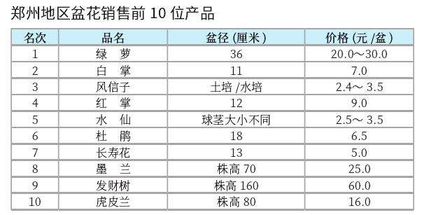 2022年11月郑州盆花市场行情