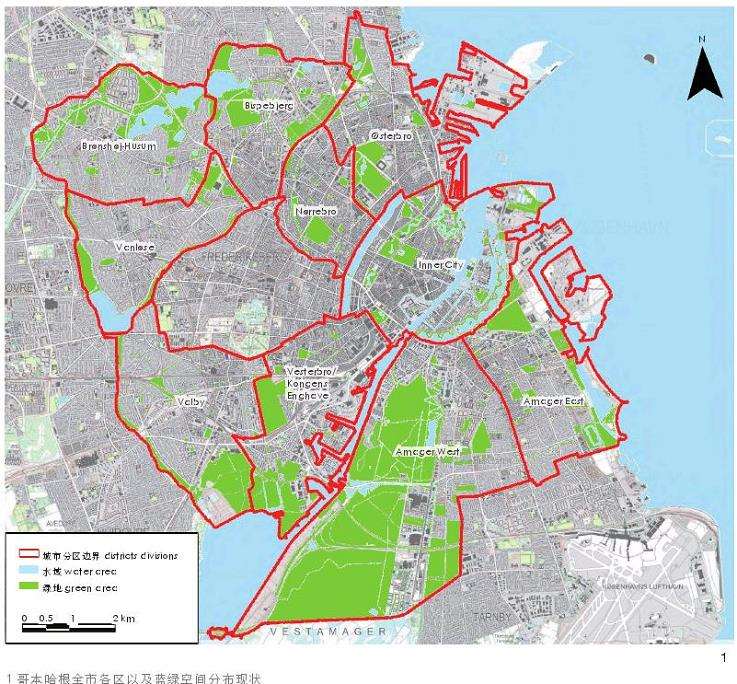 哥本哈根全市尺度蓝绿基础设施网络与&ldquo;指状规划&rdquo;结构图