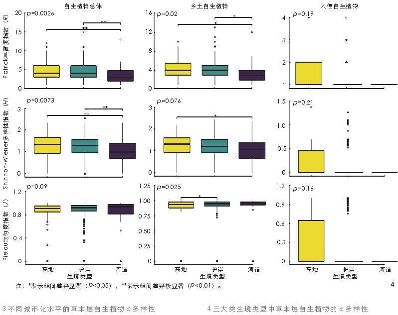 哈尔滨城市河流廊道草本层自生植物多样性及分布特征