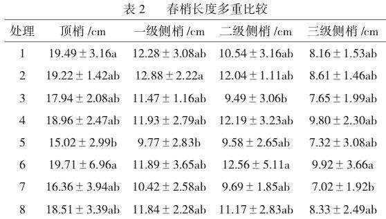不同外源激素配施对油茶春梢生长影响