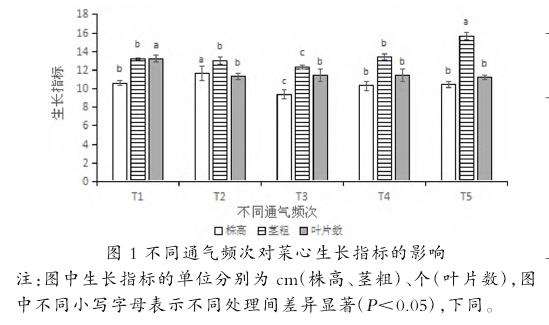 不同通气频次对菜心生长指标和生物量的影响
