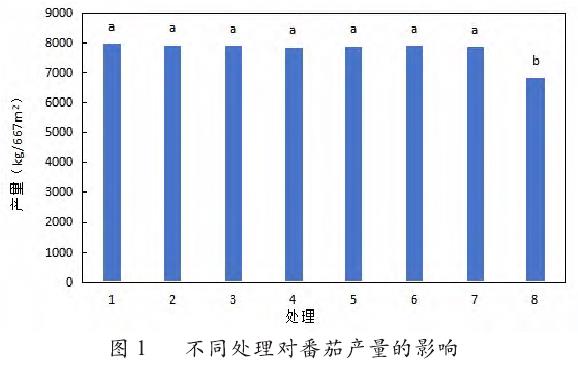 不同处理对番茄产量的影响柱状图