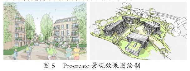 利用 Procreate 透视辅助功能绘制的三维景观透视效果图
